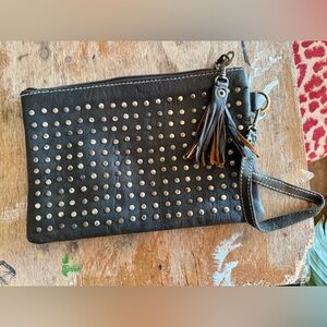 Studded Black Leather Clutch